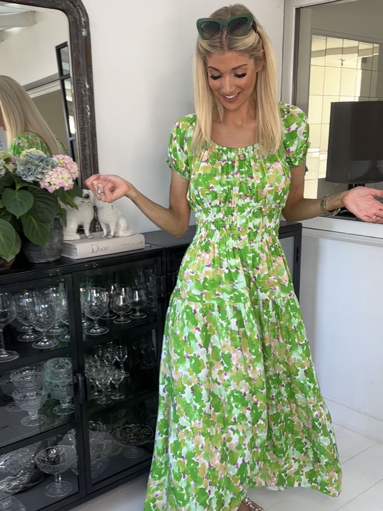 Finalia Art - Lang flerfarvet kjole i viskose med elastik i taljen